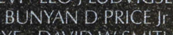 Staff Sergeant Bunyan Durant “Junior” Price, Jr.'s name inscribed on The Wall